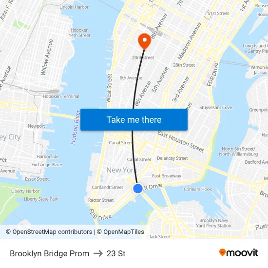 Brooklyn Bridge Prom to 23 St map