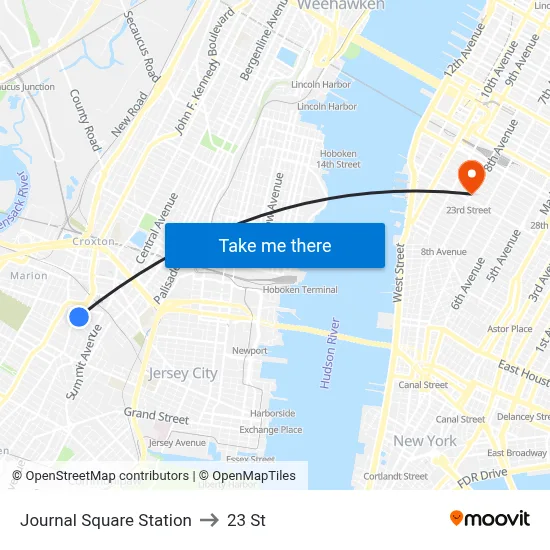 Journal Square Station to 23 St map