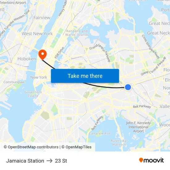 Jamaica Station to 23 St map