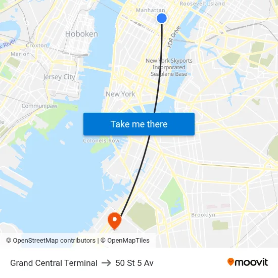 Grand Central Terminal to 50 St 5 Av map