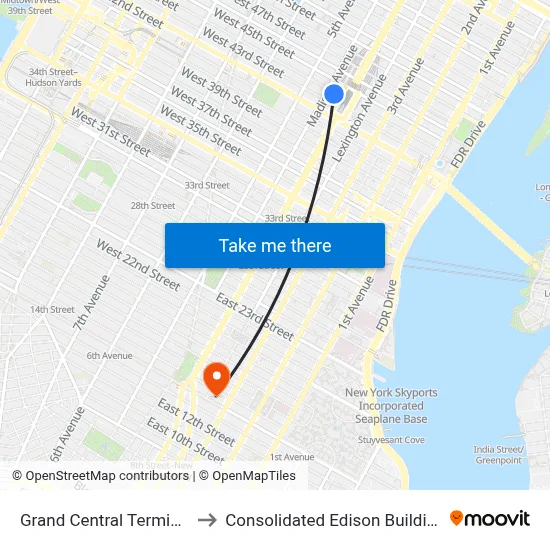 Grand Central Terminal to Consolidated Edison Building map