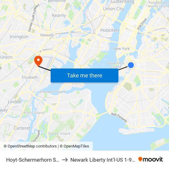 Hoyt-Schermerhorn Sts to Newark Liberty Int'l-US 1-9 N map