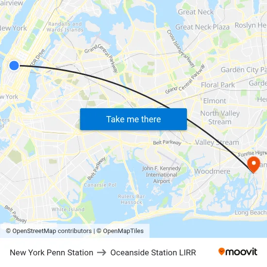 New York Penn Station to Oceanside Station LIRR map