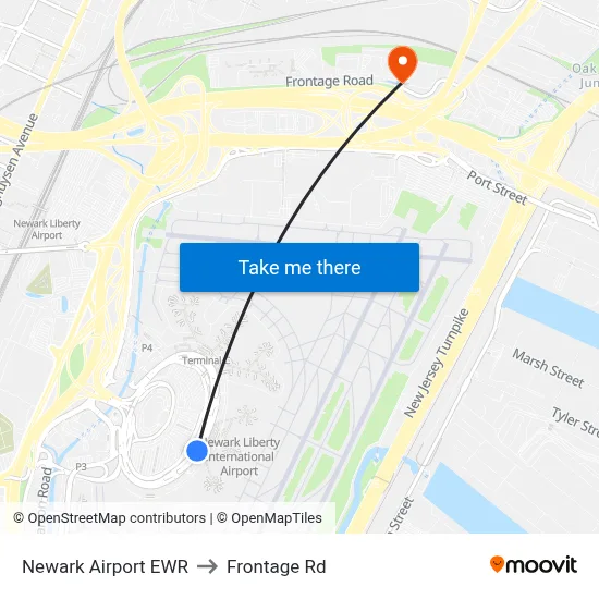 Newark Airport EWR to Frontage Rd map