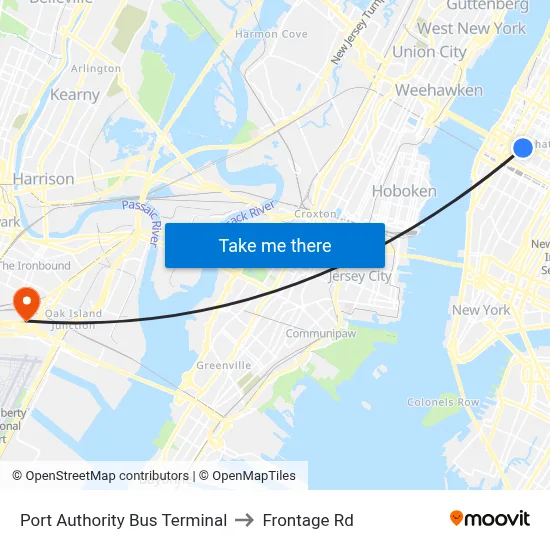 Port Authority Bus Terminal to Frontage Rd map