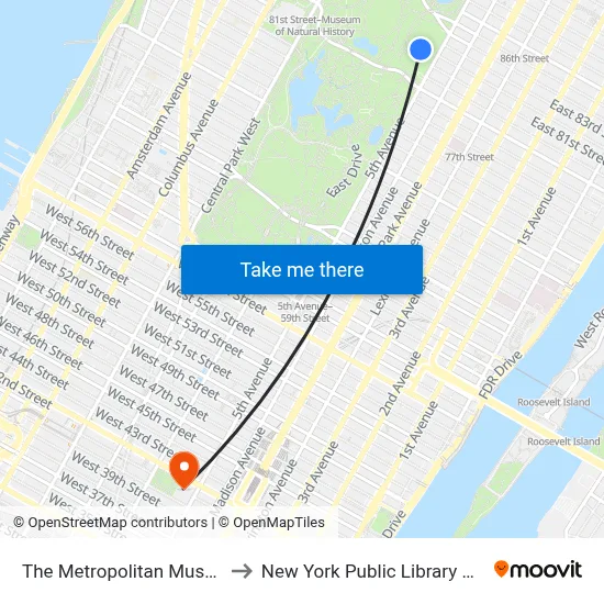 The Metropolitan Museum Of Art to New York Public Library Main Branch map