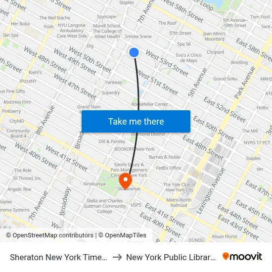 Sheraton New York Times Square Hotel to New York Public Library Main Branch map