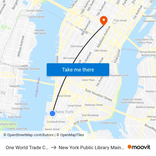 One World Trade Center to New York Public Library Main Branch map