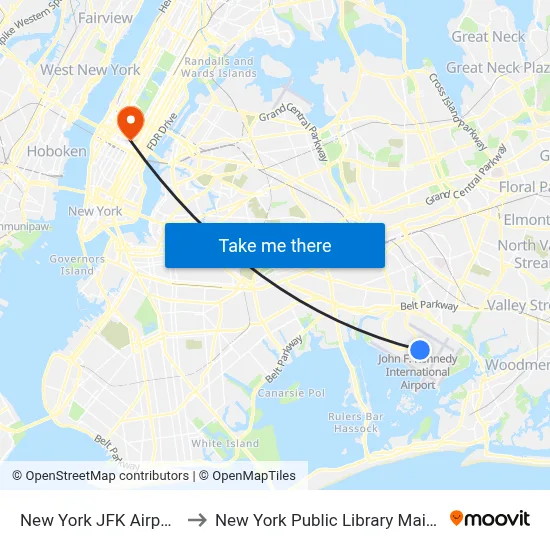 New York JFK Airport JFK to New York Public Library Main Branch map