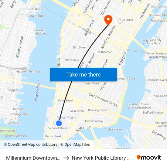 Millennium Downtown New York to New York Public Library Main Branch map