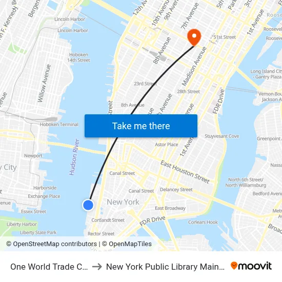 One World Trade Center to New York Public Library Main Branch map