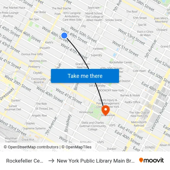 Rockefeller Center to New York Public Library Main Branch map