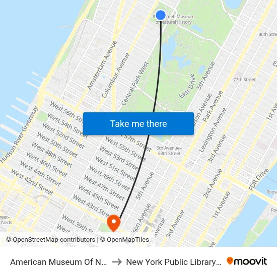 American Museum Of Natural History to New York Public Library Main Branch map