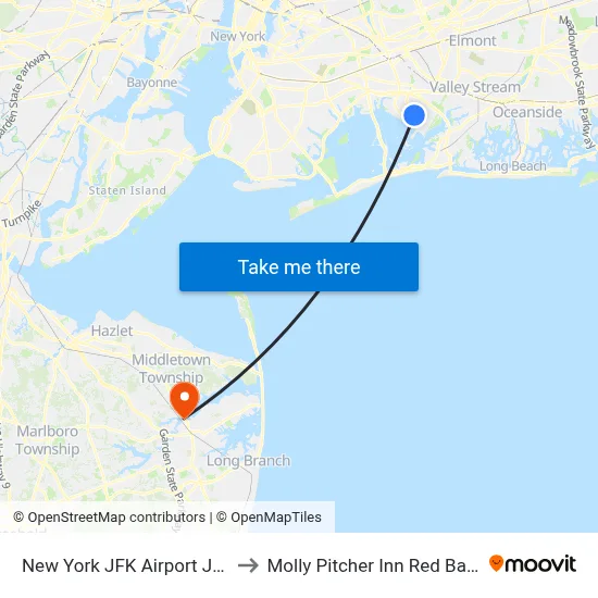 New York JFK Airport JFK to Molly Pitcher Inn Red Bank map