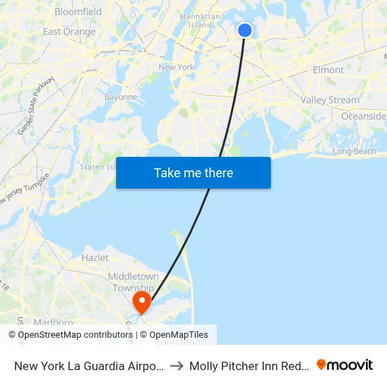 New York La Guardia Airport LGA to Molly Pitcher Inn Red Bank map