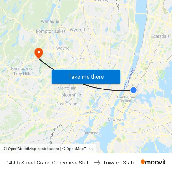 149th Street Grand Concourse Station to Towaco Station map