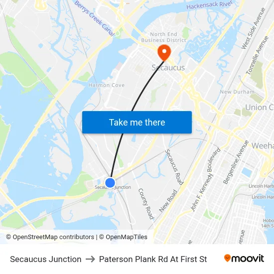 Secaucus Junction to Paterson Plank Rd At First St map