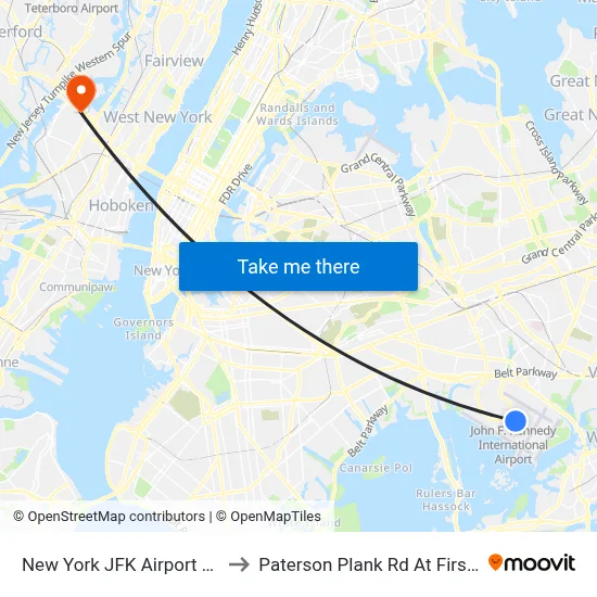New York JFK Airport JFK to Paterson Plank Rd At First St map