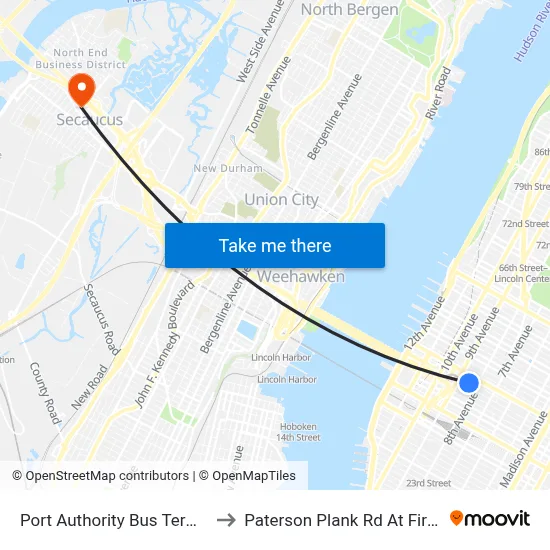 Port Authority Bus Terminal to Paterson Plank Rd At First St map