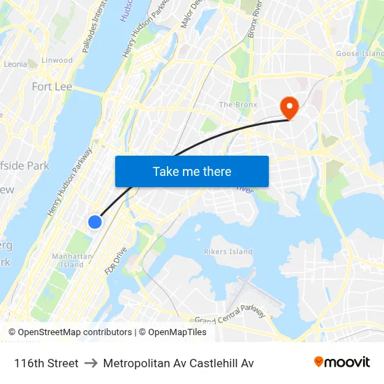 116th Street to Metropolitan Av Castlehill Av map