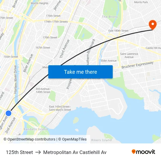 125th Street to Metropolitan Av Castlehill Av map