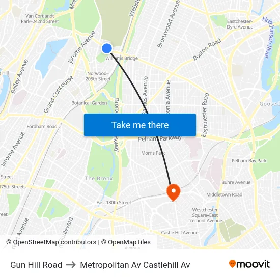 Gun Hill Road to Metropolitan Av Castlehill Av map