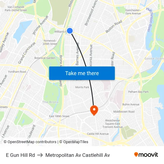 E Gun Hill Rd, Bronx (New York City), NY 10467 to Metropolitan Av Castlehill Av map
