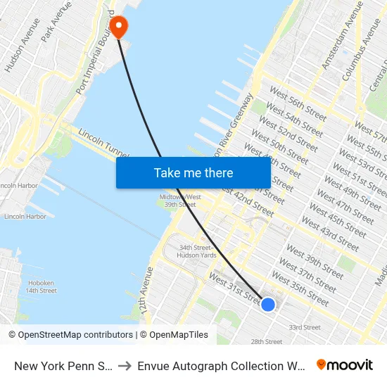 New York Penn Station to Envue Autograph Collection Weehawken map