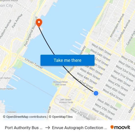 Port Authority Bus Terminal to Envue Autograph Collection Weehawken map