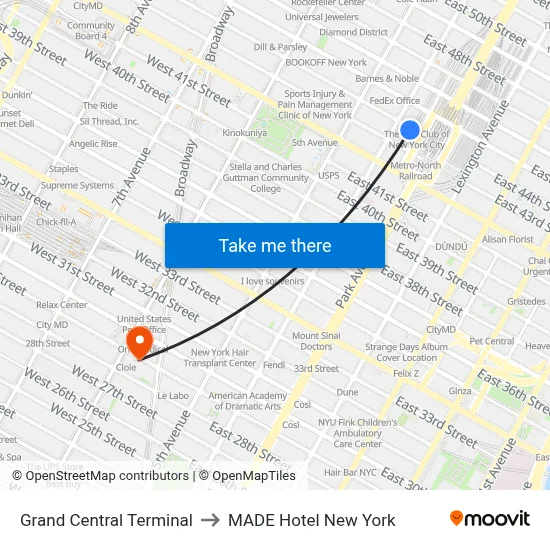 Grand Central Terminal to MADE Hotel New York map
