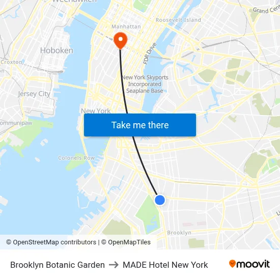Brooklyn Botanic Garden to MADE Hotel New York map