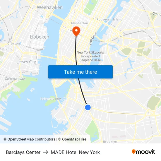 Barclays Center to MADE Hotel New York map