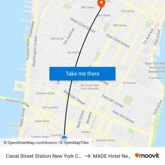 Canal Street Station New York City Subway to MADE Hotel New York map