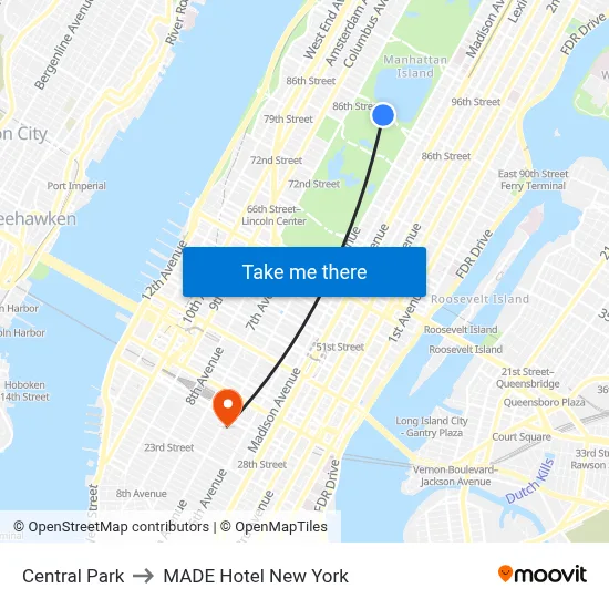Central Park to MADE Hotel New York map