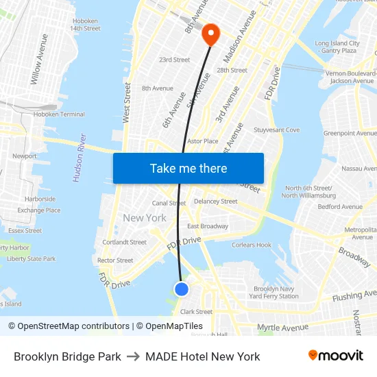 Brooklyn Bridge Park to MADE Hotel New York map