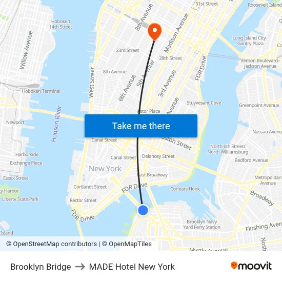 Brooklyn Bridge to MADE Hotel New York map