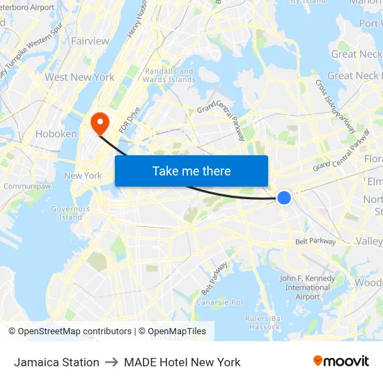 Jamaica Station to MADE Hotel New York map