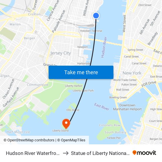 Hudson River Waterfront Walkway to Statue of Liberty National Monument map