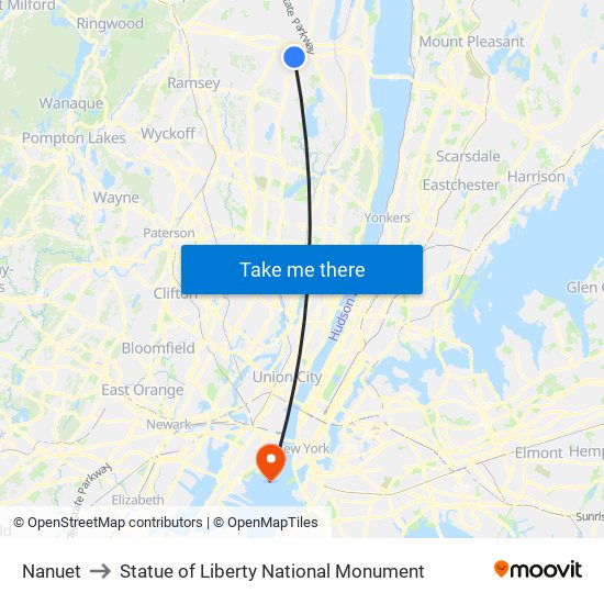 Nanuet to Statue of Liberty National Monument map