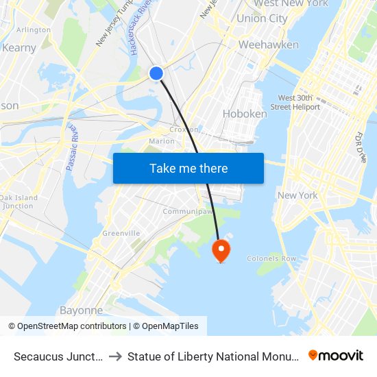 Secaucus Junction to Statue of Liberty National Monument map