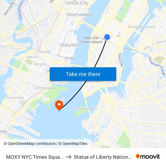 MOXY NYC Times Square New York to Statue of Liberty National Monument map