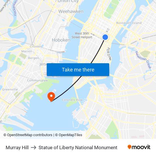 Murray Hill to Statue of Liberty National Monument map