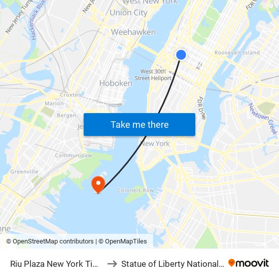 Riu Plaza New York Times Square to Statue of Liberty National Monument map