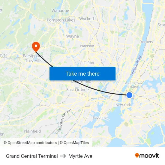 Grand Central Terminal to Myrtle Ave map