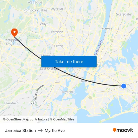 Jamaica Station to Myrtle Ave map