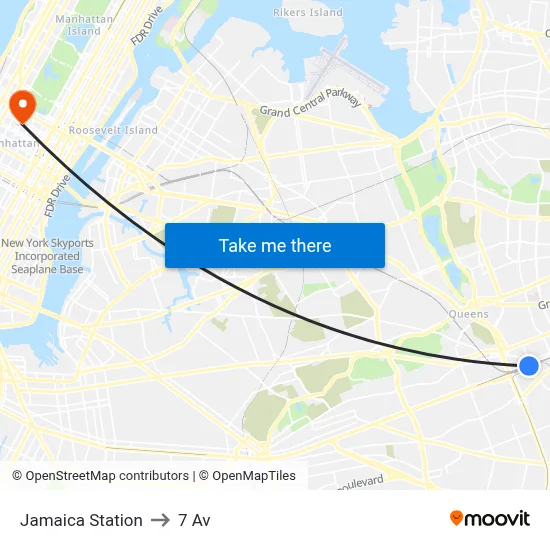 Jamaica Station to 7 Av map