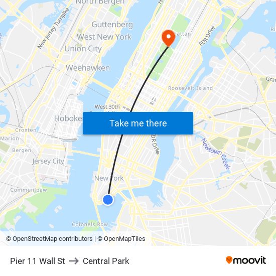 Pier 11 Wall St to Central Park map