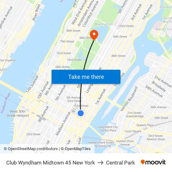 Club Wyndham Midtown 45 New York to Central Park map