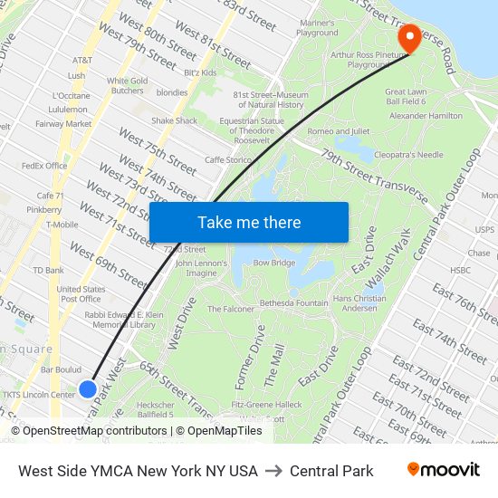 West Side YMCA New York NY USA to Central Park map