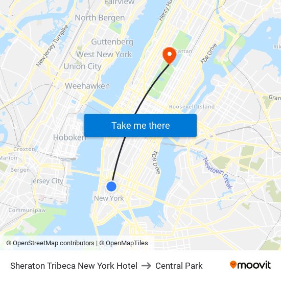 Sheraton Tribeca New York Hotel to Central Park map